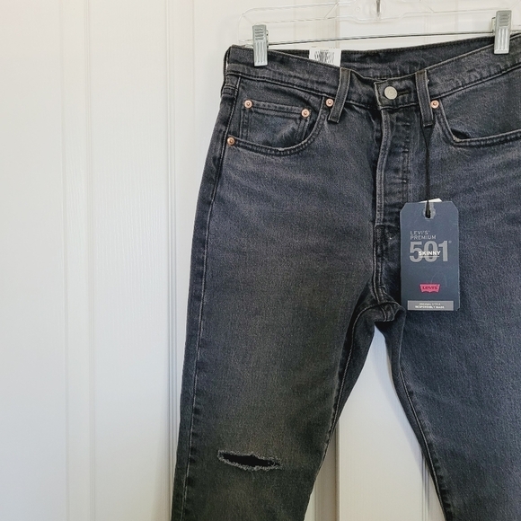 Levi’s 501 Womens High Rise Skinny Black Jeans size 24 Dark Wash Distressed New - Picture 5 of 7